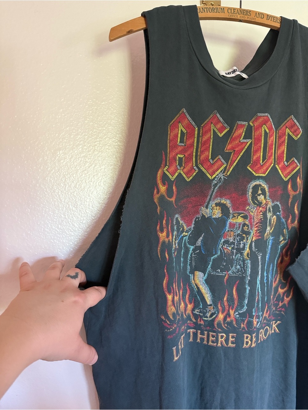 Daydreamer AC/DC Black Tank Top with Red and Yellow Flame Graphic - Picture 5 of 10